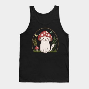 Cute Cat Cottagecore Aesthetic Cat Mushroom Hat Tank Top